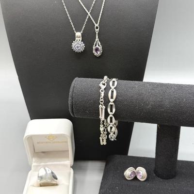 Sterling Silver Amethyst And Tanzanite Necklaces, Earrings, Ring And More 