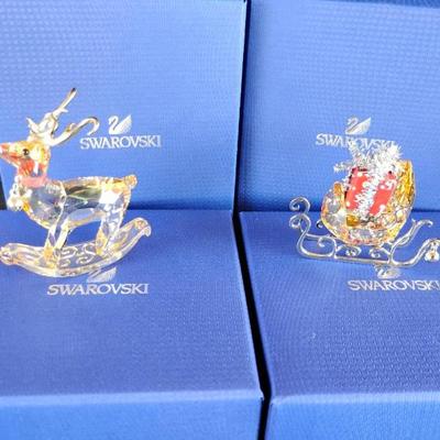 Kg175v swarovski crystal reindeer sleigh
