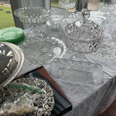 Sale Photo Thumbnail #124: Cut glass dishes, uranium glass