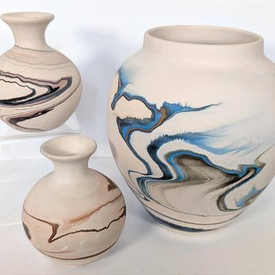 Set of 3 Nemadji Pottery Native American Style Art Vases