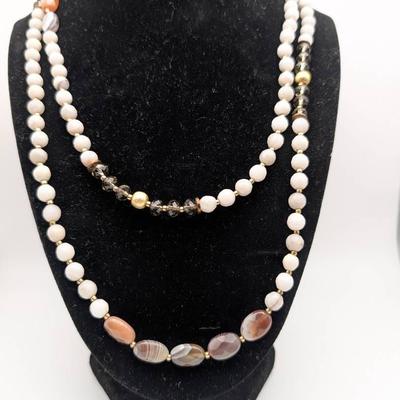Love's Affect Botswana Agate, Smoky Quartz, White Agate Beaded Necklace