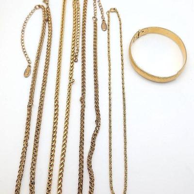Gold Tone Jewelry Lot | 4 Chains | Bangle Bracelet By Monet