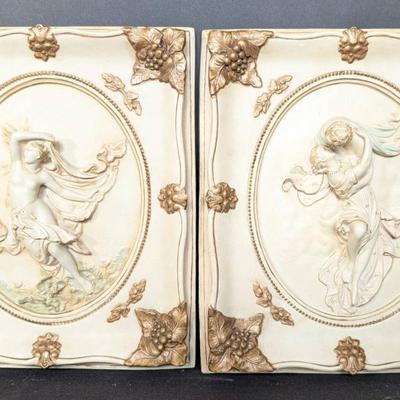 Mid Century Alexander Backer High Relief Chalkware Wall Plaque Set