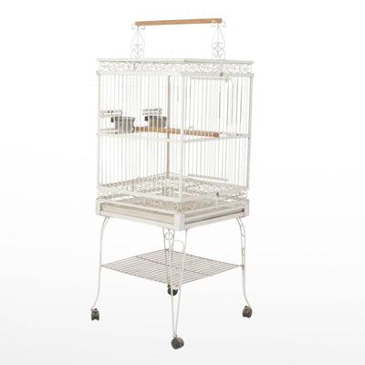 White Metal Birdcage on Wheels