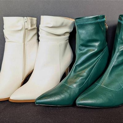 2 Like New Pairs of High Heel Ankle Boots | Green Size 9 | White Size 6.5