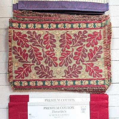 3 Sets Of Decorative Placemats | American Flag | Solid Dark Red | Woven Leaves