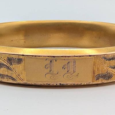 Vintage Gold Filled Hinged Bracelet with Monogram