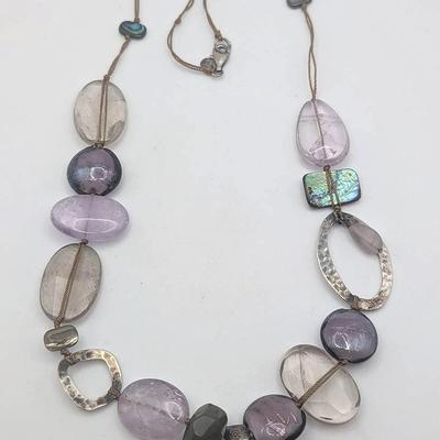 Silpada Hammered Sterling Amethyst Smoky Quartz Abolone and Feldspar Necklace