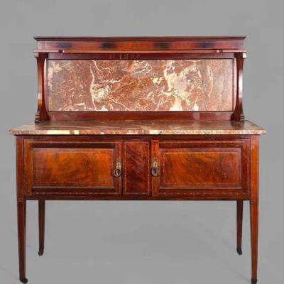 19th Century Marble Top Mahogany Inlaid Washstand