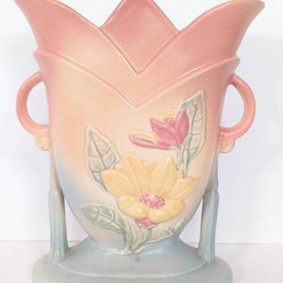 Vintage Hull Vase Pink and Blue Double Handled Magnolia Vase