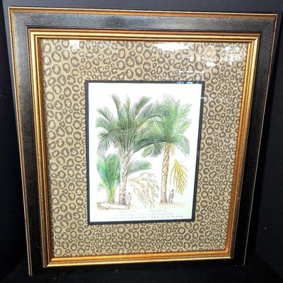 Framed Botanical Palm Print of Sago Pal and Sugar Palm with Chenille Animal Print Matting