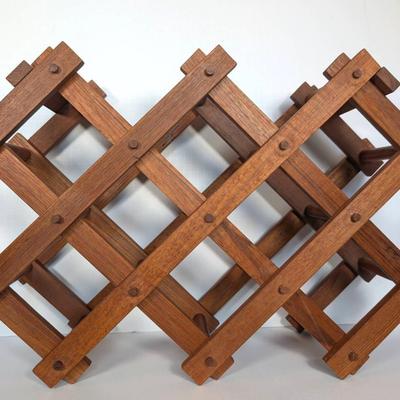 Vintage 1970s Goodwood Teak Folding Wine Rack Holds 10 Bottles
