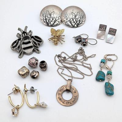 Misc. Jewelry Lot | 5 Pair of Earrings | 2 Bee Pins | 4 Beads | 1 Necklace | 