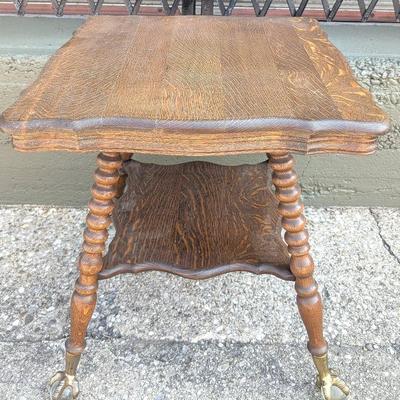 Antique Oak Parlor Table with Claw and Glass Ball Feet