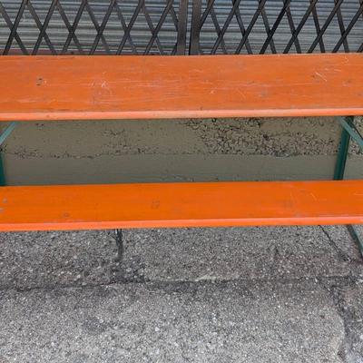 German Beer Garden Table & Benches | "Bierbank" Biergarten | Orange and Green
