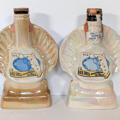 2 Vintage Jim Beam Bourbon Florida Seashell Headquarters of the World Bottles