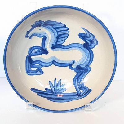 M. A. Hadley Blue Horse Pottery Pasta Bowl