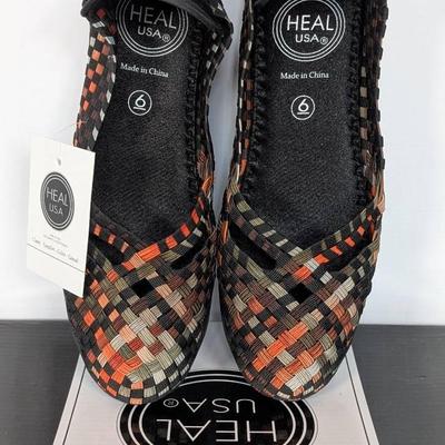 New in Box Heal USA Woven Slip on Shoes Women's Size 6 Multi Color Eden Pattern Memory Foam