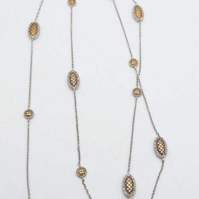 Belargo Sterling Station Necklace with Gold Plate and Handset CZ Details