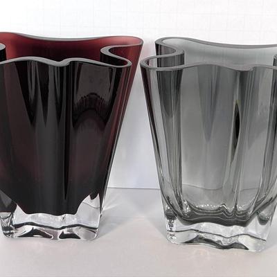 Pair of Contemporary Wavy Rosenthal Flux Vases | Gray | Berry