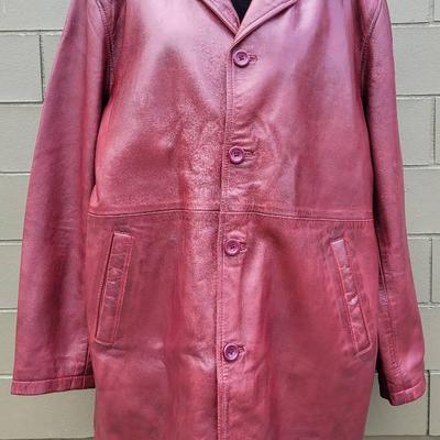 Burgandy Leather Unisex Button Up Jacket Size XXL NWT