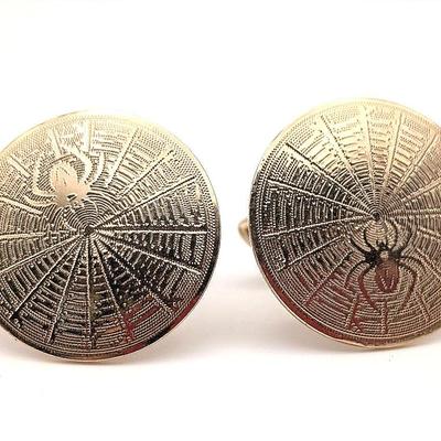 Cufflink Collection | Vintage Spider Web Cufflinks in Gold Tone by Swank