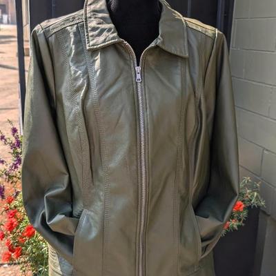 Army Green Faux Leather Moto Jacket Size XL NWT