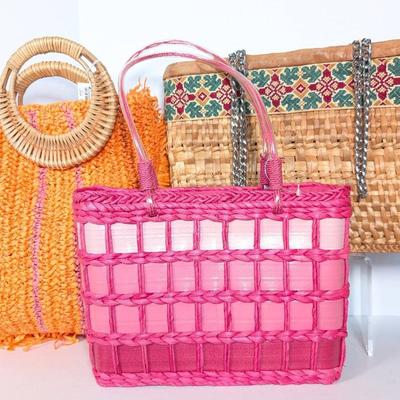 3 Straw/Woven Hangbags Including One by Soft Surroundings