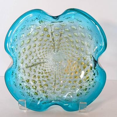 Blue and Yellow Murano Style Art Glass Bowl