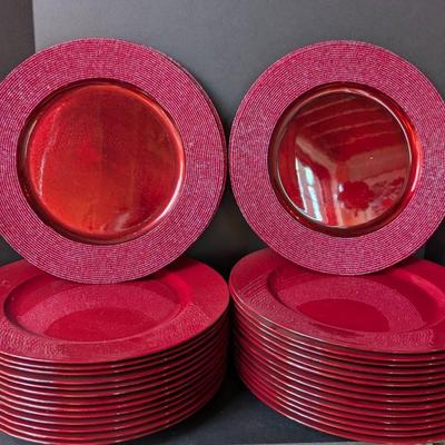 Lot of 37 Red Charger Plates | Tablescape | Tablesetting | 10 Beaded | 27 Solid