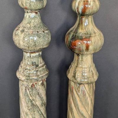 Pair of Decorative Glazed Pottery Spires