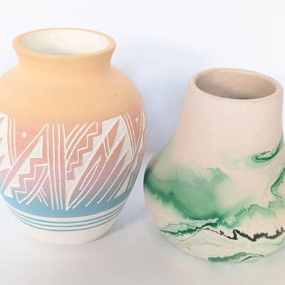 2 Native American Pottery Vases | Nemadji | Mesa Verde High Elk Navajo