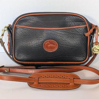 Vintage Dooney & Bourke Small Kitty Bag Crossbody Purse in Black and British Tan
