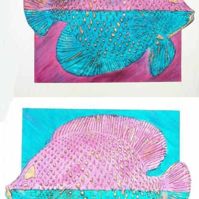 Diptypch of Stylized Tropical Fish by Clifton Studio in Lynchburg, VA