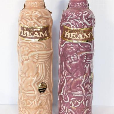 2 Vintage Bonded Beam Decanter Bottles 1968 