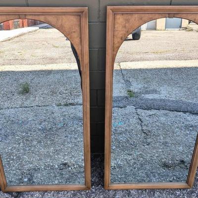 Pair of Late Mid Century Gold Tone Arhced Wall Mirrors By Union National Inc, Jamestown, NY