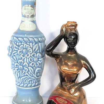 2 Vintage Decanter Bottles | Blue Jim Beam | Woman Menta Luxardo Liqueur