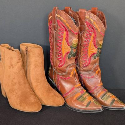 Two Pairs of Boots | Western by Van Eii Size 6M | Tan Ankle Boots by Allyra K Size 7