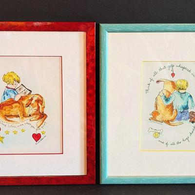 Pair of Watercolor Paintings by Rosalie Schroeder Cincinnati Artist | Best Friend | Dog Whispers