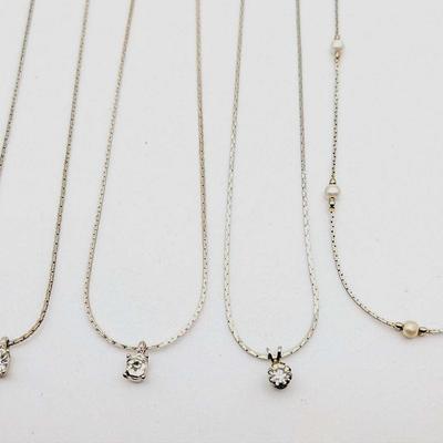 4 Fashion Solitaire and Station Necklaces | 3 Rhinestones | 1 Faux Pearl