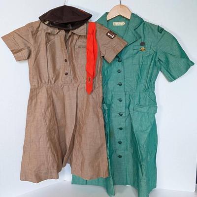 Vintage Girlscouts and Brownies Uniform Dresses with Hat and Tie