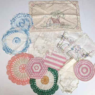 Vintage Lot of Crochet Doilies | Pot Holders | Embroidery | Arm Chair Covers
