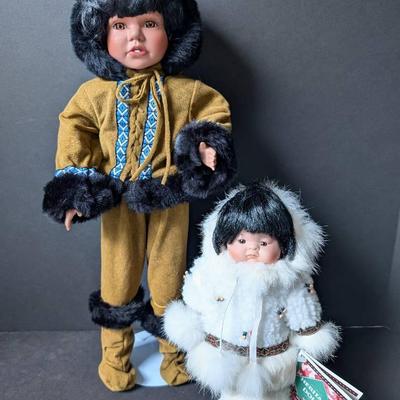 2 Vintage Porcleain Eskimo Dolls 