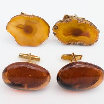 Cufflink Collection | 2 Pair of Vintage Cufflinks | Glass and Agate Slices