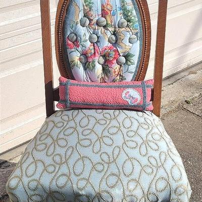 Recovered Victorian Parlor Chair With Contemporary Commercial Fabric & Bailey & Griffin Chintz