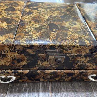 Vintage 1960's Mele Tortoise Shell design tiered jewelry box