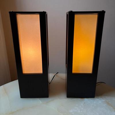 Pair Of Wood & Rice Paper Lamps 