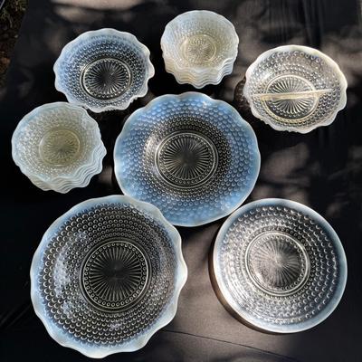 Vintage Anchor Hocking Moonstone Hobnail Set
