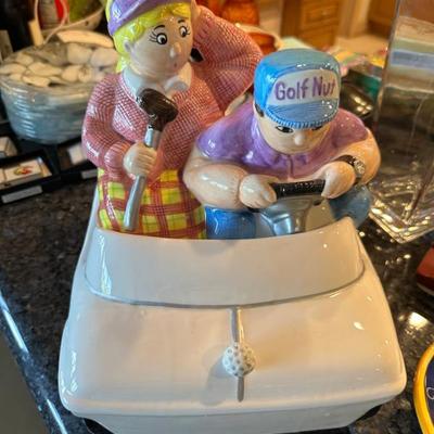 golfers ceramic cookie jar