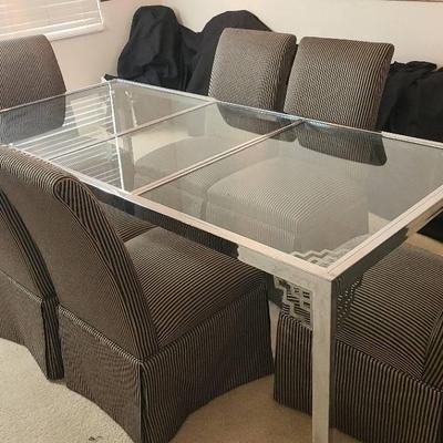Glass and Metal Dining Table 